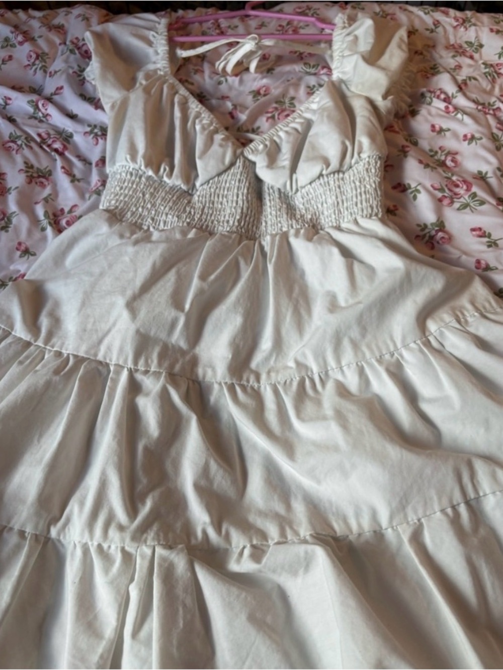 2/$25💌 Women's Cream Smocked Bust Tiered Sundress